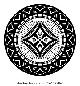 Vector Henna Tattoo style. Hand drawn background. Ethnic Mandala ornament, circular decorative element.Can be used for coloring book, greeting card, phone case print, etc. Vector illustration EPS 10