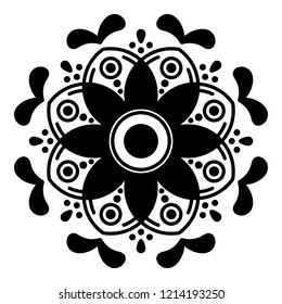 Vector Henna Tattoo style. Hand drawn background. Ethnic Mandala ornament, circular decorative element. Can be used for coloring book, greeting card, phone case print, etc. Vector illustration EPS 10.