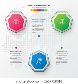 Elemento heptágono vectorial para infografía,Concepto de negocio con 3 opciones.