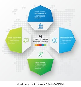 Elemento heptágono vectorial para infografía,Concepto de negocio con 4 opciones.