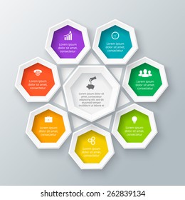 Vector heptagon elements for infographic. Template for diagram, graph, presentation and chart. Business concept with 8 options, parts, steps or processes. Abstract background.