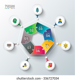 Vector heptagon for infographic. Template for cycle diagram, graph, presentation and round chart. Business concept with 7 options, parts, steps or processes. Abstract background.