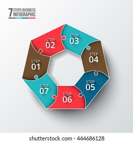 Vector heptagon infographic. Template for cycle diagram, graph, presentation and chart. Business concept with 7 options, parts, steps or processes. Data visualization.