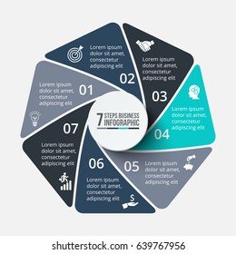 Vector heptagon infographic. Template for cycle diagram, graph, presentation and chart. Business concept with 7 options, parts, steps or processes. Data visualization.