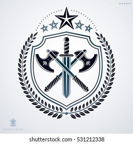 Vector heraldic coat of arms decorated in vintage award design.