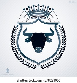 Vector heraldic coat of arms decorated in vintage award design.