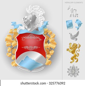 Vector heraldic coat of arms elements set. heraldry template. Family symbol. Good for wedding gift or anniversary present.