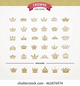 Vector heraldic elements design. Set of golden crowns