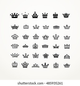 Vector heraldic elements design. Set of black line crowns