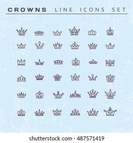 Vector heraldic elements design. Set of black line crowns