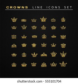 Vector heraldic elements design. Set of golden line crowns