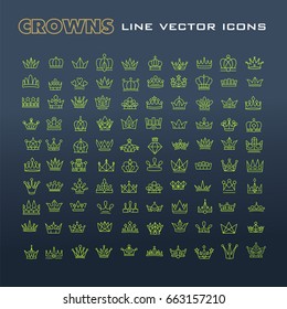 Vector heraldic elements design. Set of green line crowns