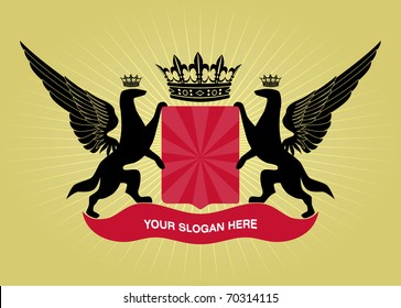 vector heraldic emblem with dog, crown and wings