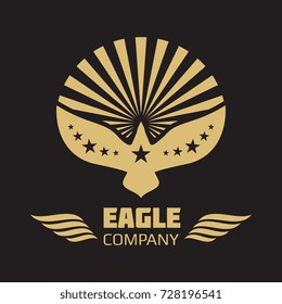 Vector heraldic golden eagle logo on black background. Vector illustration