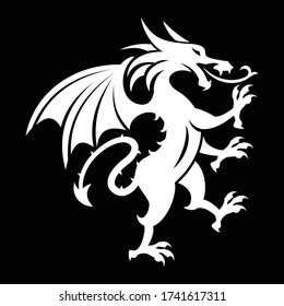 Vector heraldic illustration in vintage style with dragon, Design element for logo, poster, card, banner, emblem, t shirt. Vector illustration