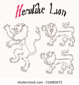Vector Heraldic Lions Set