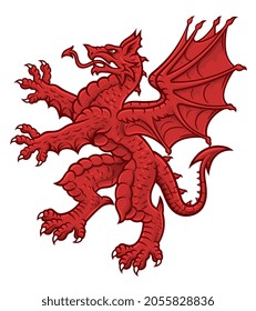 
Vector heraldic red dragon on the white background.