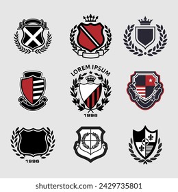 Vector heraldic set of illustration in vintage style with shield, crown, different beasts and knight helmet for design.