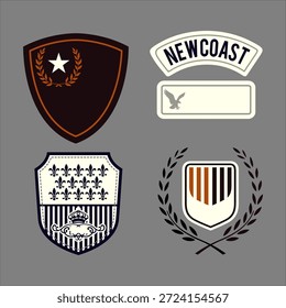 Conjunto heráldico de Vector de ilustración en estilo vintage con escudo, corona, diferentes bestias y casco de caballero para el diseño