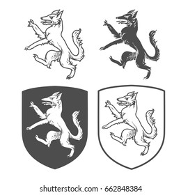 Vector Heraldic Shields With Dog On A White Background. Coat Of Arms, Heraldry, Emblem, Symbol Design Elements.