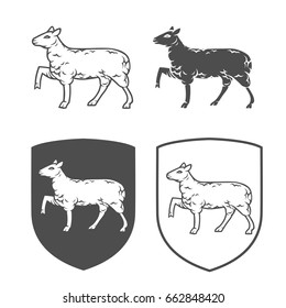 Vector heraldic shields with lamb on a white background. Coat of arms, heraldry, emblem, symbol design elements.