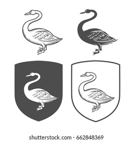 Vector heraldic shields with swan on a white background. Coat of arms, heraldry, emblem, symbol design elements.