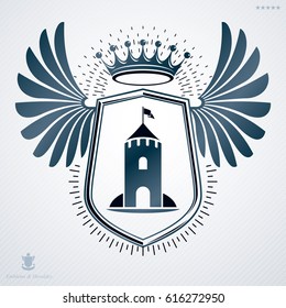 Vector heraldic sign made with decorative elements, vintage majestic emblem.