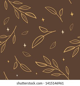 Vector herb pattern. Autumn illustration. Branches, leaves. Fabric print.