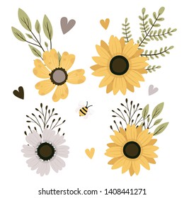 Vector herb set. Summer, spring illustration. Designer elements. Flower, leaves, branches