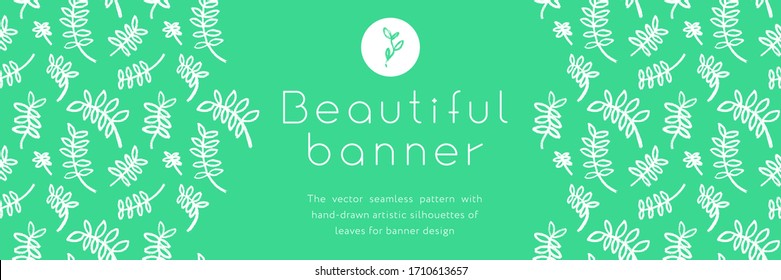 Vector herbal banner with drawings of herbs. Natural cosmetic image. Leaf silhouette for eco store, healthy food. Botanical background for bio pattern, herbal medicine with organic illustrations.