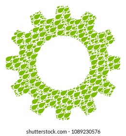 Vector herbal leaf icons are composed into cog illustration. Industrial design concept constructed with herbal leaf items.