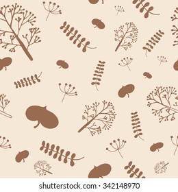 Vector herbal pattern in rich colors. Seamless botanic texture, hand drawn herbal illustrations. 
