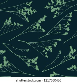 Vector herbs seamless pattern. Wild grass silhouettes background. Hand drawn vector seamless pattern with floral elements. Vector pattern with grass. 