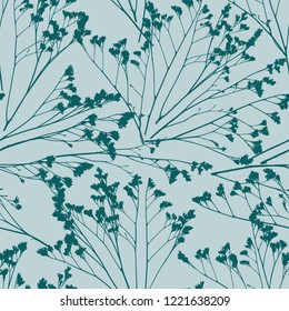 Vector herbs seamless pattern. Wild grass silhouettes background. Hand drawn vector seamless pattern with floral elements. Vector pattern with grass. 