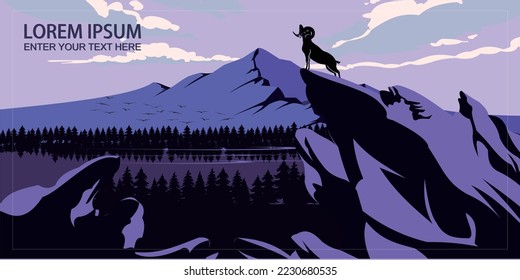 Vector: A herd of mountain goats climbing a rocky hill.