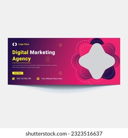 Vector hero banner of digital marketing. Marketing website header with words 'digital marketing'