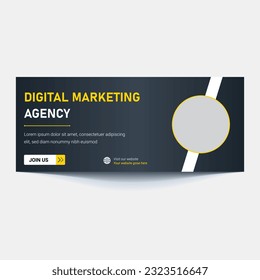 Vector hero banner of digital marketing. Marketing website header with words 'digital marketing'