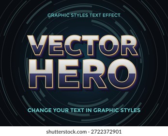 Vector Hero Text in Futuristic 3D Metallic Typography with Navy Blue, Silver and Gold Gradient on Dark Tech Circular Background
