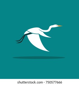Vector of Heron or egret design (Ciconiiformes, Ardeidae) flying on blue background. Bird, Animals.