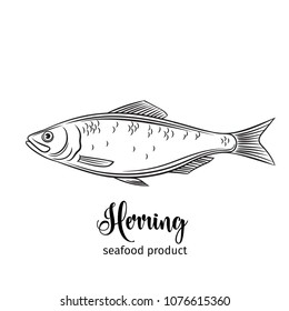 Vector herring. Hand drawn icon badge fish for design seafood packaging and market.