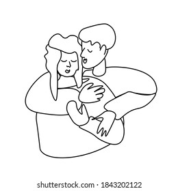A vector heterosexual couple with a black line. Man and woman holding hands doodle style. Lovers walking hand draw for Valentine's Day. Design for social networks, articles, posters, cards, web.