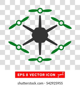 Vector Hexacopter EPS vector icon. Illustration style is flat iconic bicolor green and gray symbol on a transparent background.