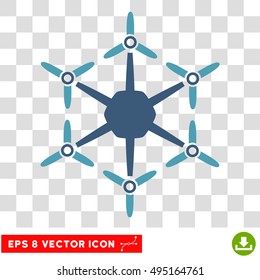 Vector Hexacopter EPS vector pictograph. Illustration style is flat iconic bicolor cyan and blue symbol on a transparent background.