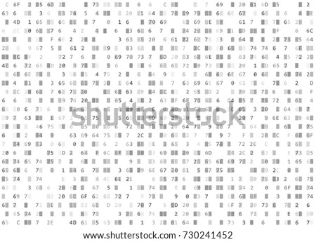 Vector hexadecimal code white seamless background. Big data and programming hacking, decryption encryption computer streaming byte source. Coding hex-editor or Hacker concept texture or web page fill.