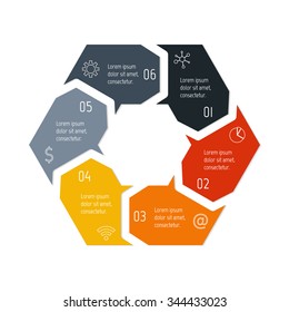 Vector hexagon connected infographic diagram. Circular chart with 6 options. Paper progress steps for tutorial with six parts. Business concept sequence banner. EPS10 polygonal workflow layout.