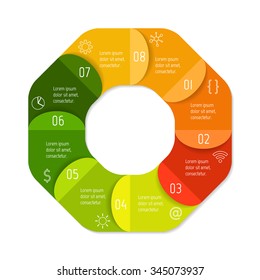 Vector hexagon connected infographic diagram. Circular chart with 8 options. Paper progress steps for tutorial with eight parts. Business concept sequence banner. EPS10 polygonal workflow layout.