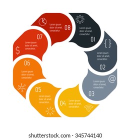 Vector hexagon connected infographic diagram. Circular chart with 8 options. Paper progress steps for tutorial with eight parts. Business concept sequence banner. EPS10 polygonal workflow layout.