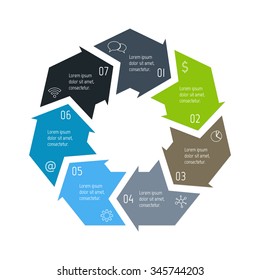 Vector hexagon connected infographic diagram. Circular chart with 7 options. Paper progress steps for tutorial with seven parts. Business concept sequence banner. EPS10 polygonal workflow layout.