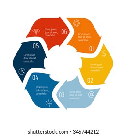 Vector hexagon connected infographic diagram. Circular chart with 6 options. Paper progress steps for tutorial with six parts. Business concept sequence banner. EPS10 polygonal workflow layout.