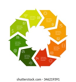 Vector hexagon connected infographic diagram. Circular chart with 8 options. Paper progress steps for tutorial with eight parts. Business concept sequence banner. EPS10 polygonal workflow layout.